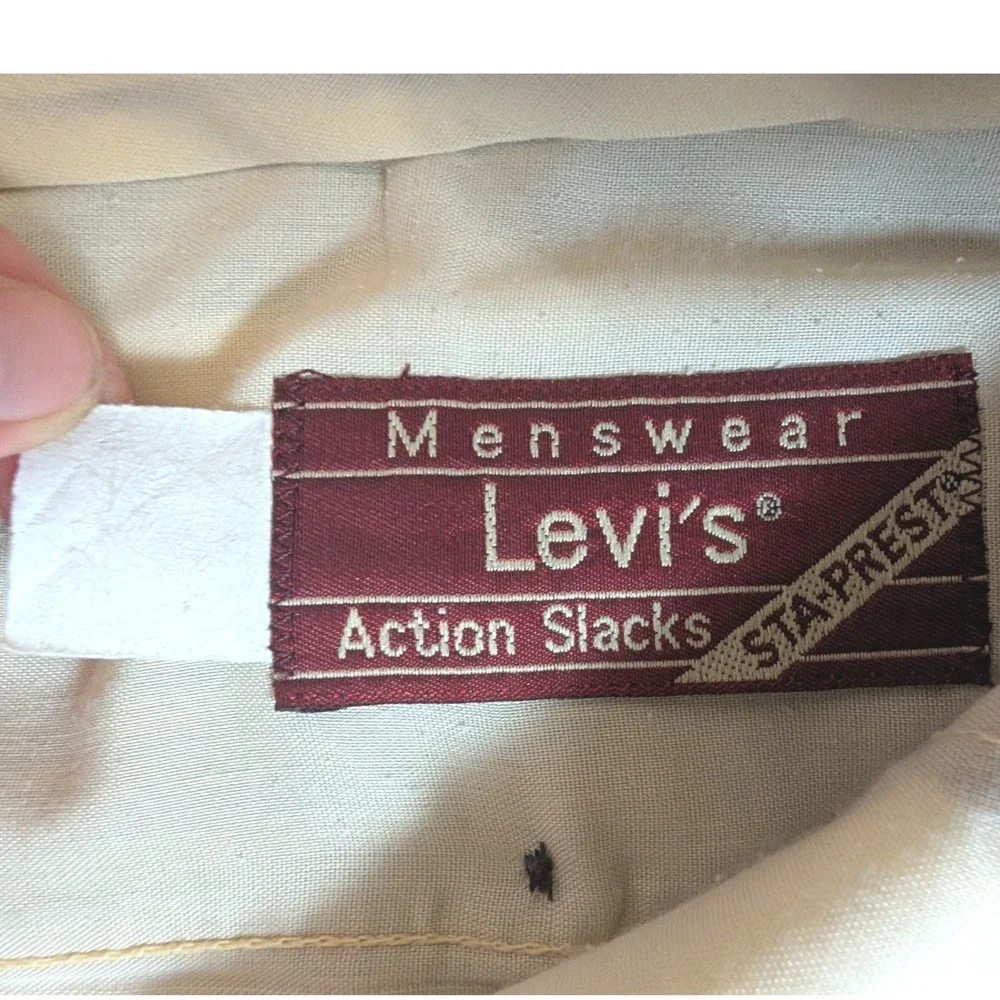 Vintage Levis Action Slacks Mens 36x32 Taupe Sta-Prest Straight Leg Trousers